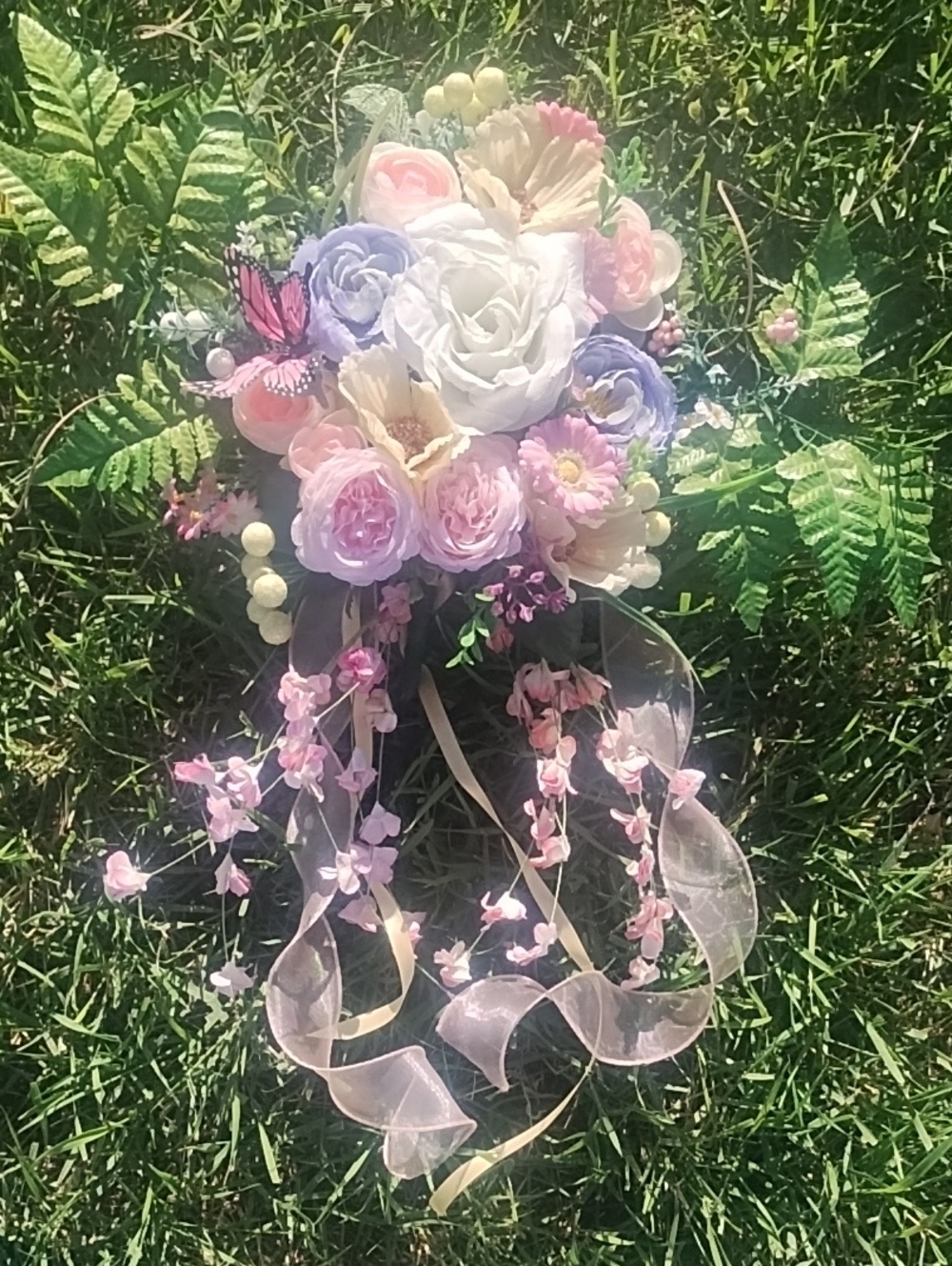 #3 Floral Bridal Bouquet with Purple and White Roses Comes With One To Throw To - Picture 6 of 7